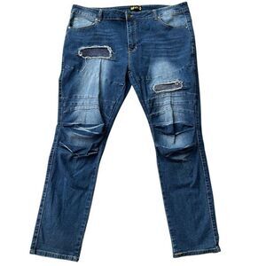 GS-115 Premium Jeans Mens 44 Blue Distressed Biker Heavy Stitch Denim